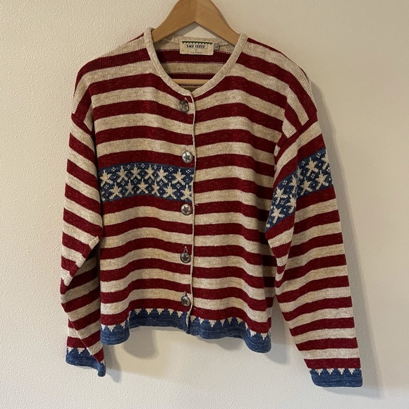 Sage Creek Sweaters - American Flag Cardigan Metal Star Button Sage Creek by Liz Ence-Large